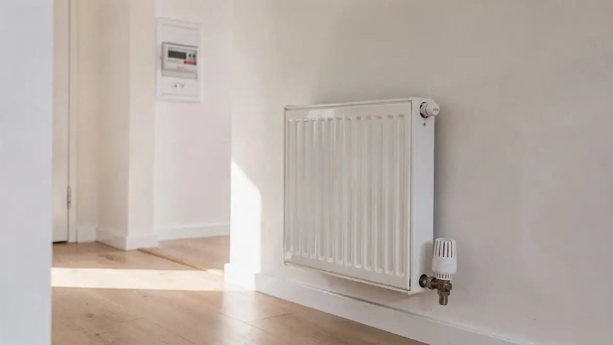 Heizkörper und Thermostat in einem Wohnhaus als Motiv zum Thema Heizkosten ohne Verbrauch