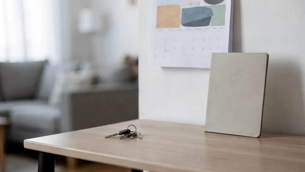 Zweitwohnungsteuer: Schlüssel, Kalender und Unterlagen in einer Wohnung als Symbol für die Steuer auf die Zweitwohnung.