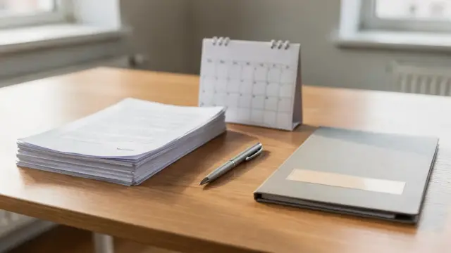 Unterlagen und Kalender auf einem Schreibtisch zum Thema WEG-Beschluss anfechten