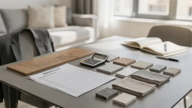 Modernisierte Wohnung mit Unterlagen zur Mieterhöhung nach Modernisierung auf einem Tisch