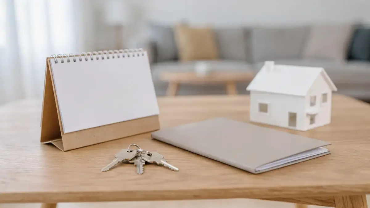 Kalender, Schlüssel und Mietvertrag zum Thema befristeter Mietvertrag in einer modernen Wohnung