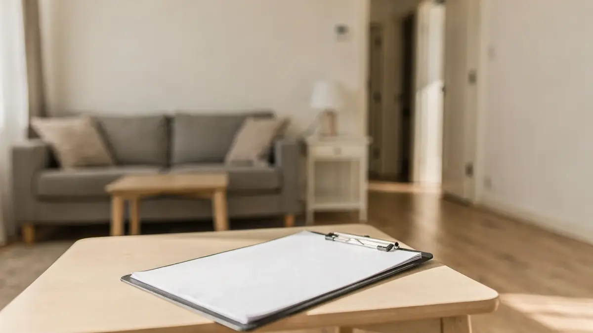 Wohnungsbesichtigung durch den Vermieter in einer aufgeräumten Wohnung
