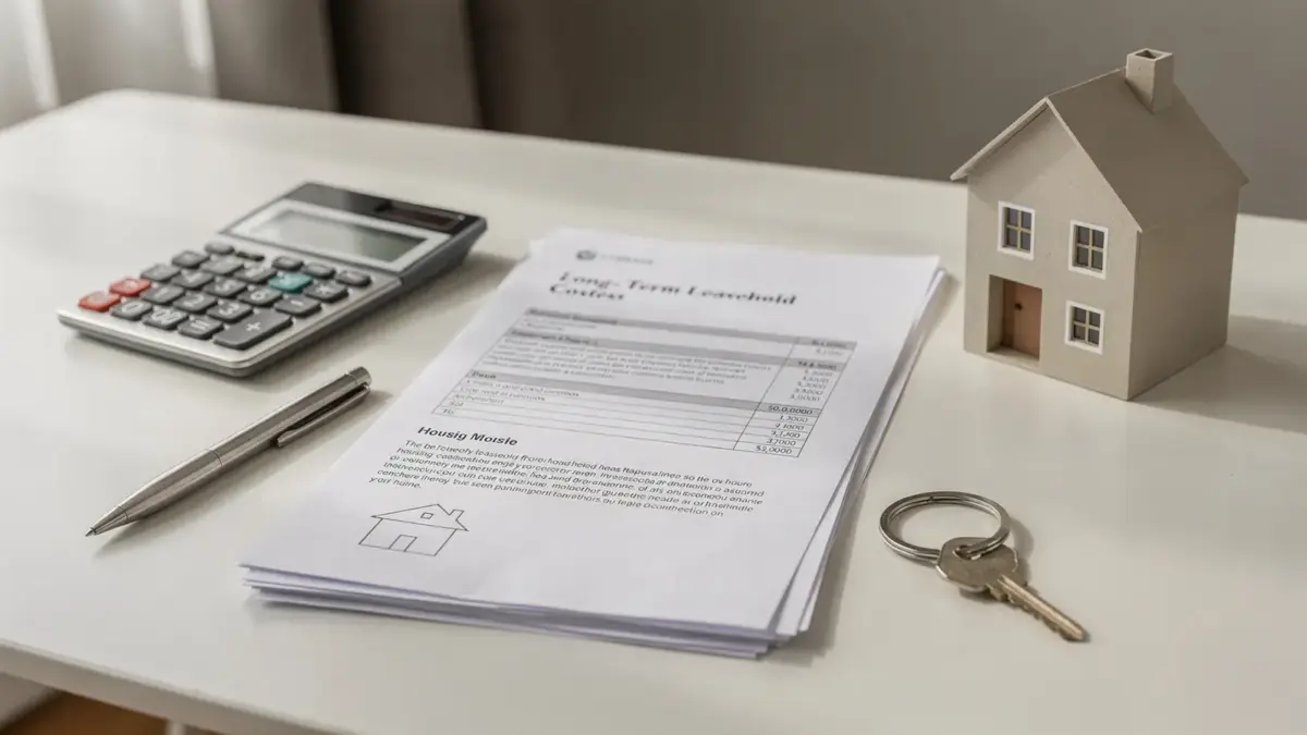 Dokumente, Taschenrechner und Schlüssel zum Thema Erbpacht-Kaufnebenkosten beim Immobilienkauf